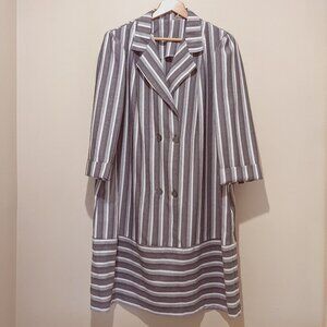 Vintage 80s Double-Breasted Striped Drop-Waist Dress – Made in USA – Size L